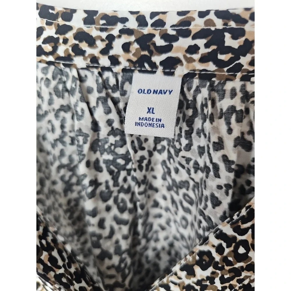 Old Navy Top Womens XL Brown Black Leopard Button Popover Long Sleeve Tunic‎
